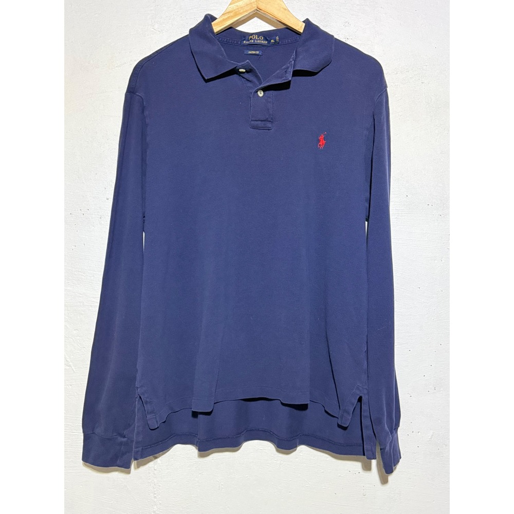 Polo Ralph Lauren Mens XL Navy Custom Fit Long Sleeve Polo Shirt Red Pony